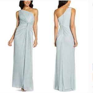 Adrianna Papell Stardust Pleated Draped Gown in Dusty Periwinkle